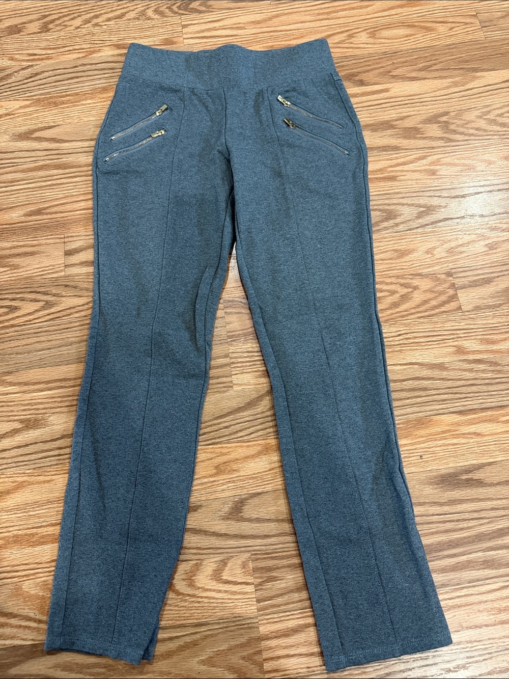 Ci Sono Gray Ponte Knit Pull-On Pants with Gold Zipper Accents